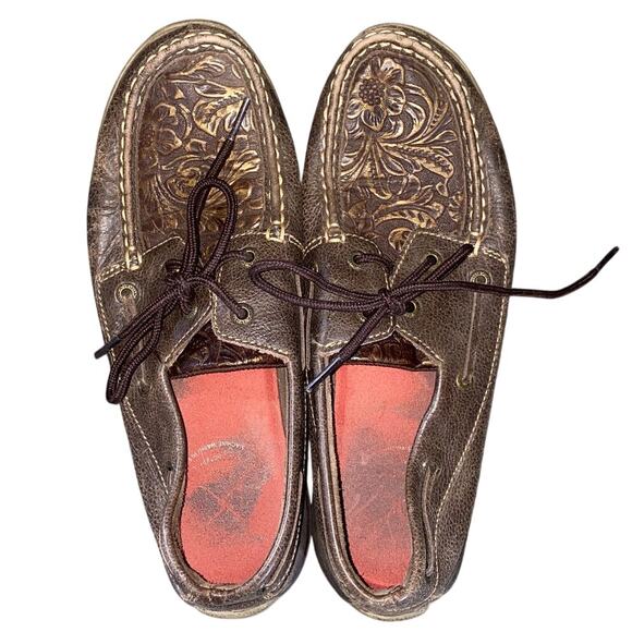 Twisted X Tooled Leather Detail Women's Boat Driving Shoes 8.5 Moccasin Floral - Picture 1 of 10